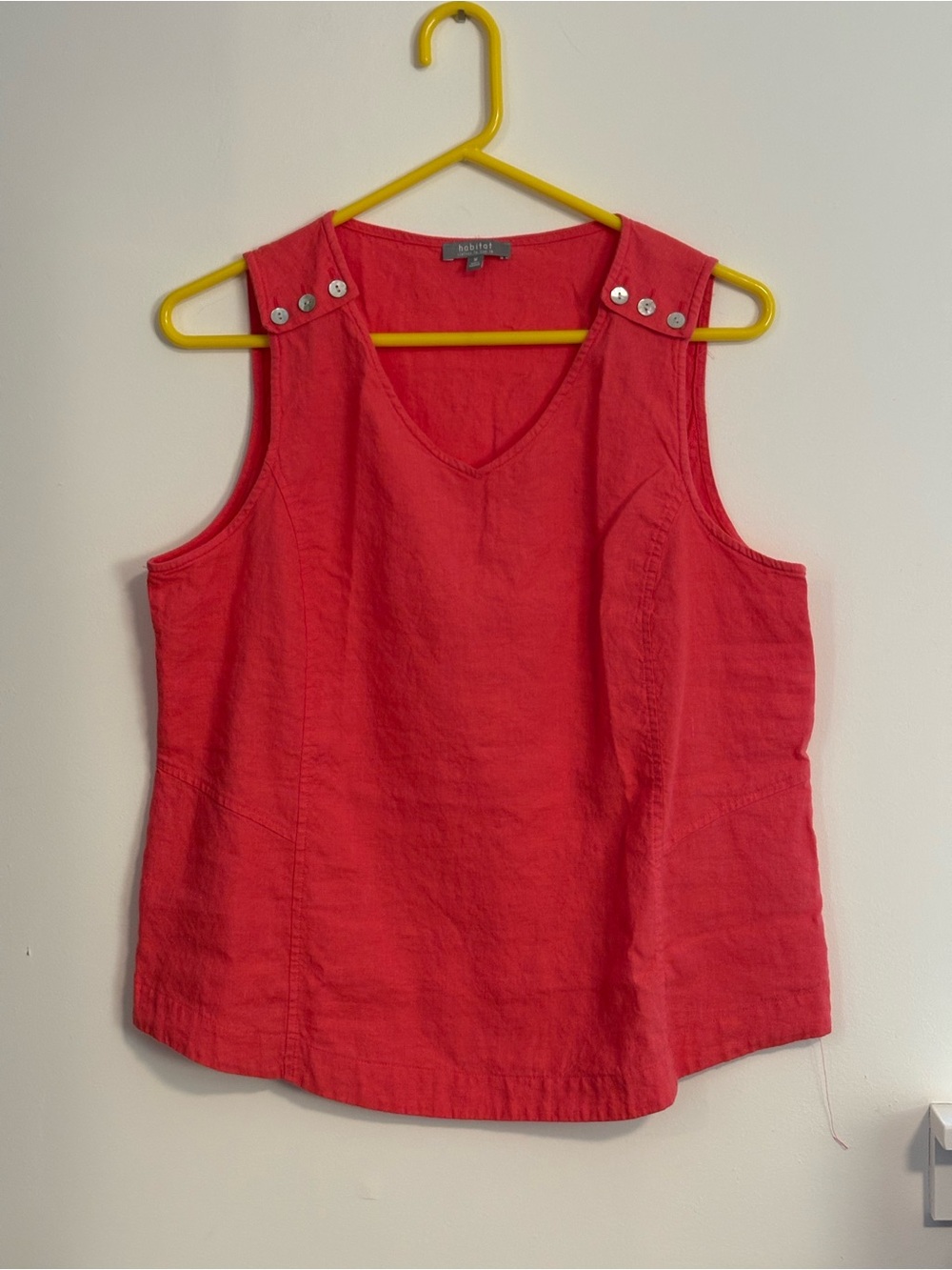 NWOT Habitat Coral Button-Shoulder Linen V-Neck Tank